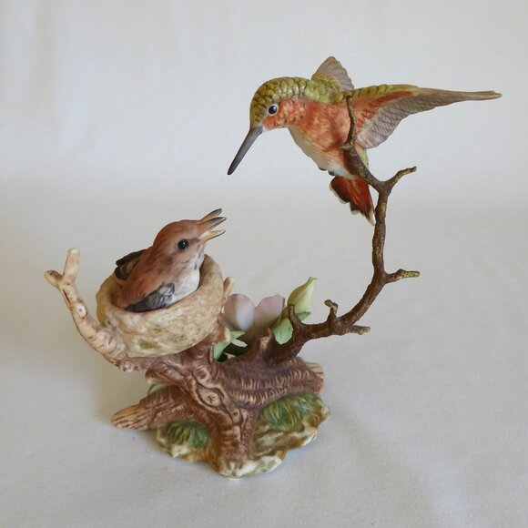 1995 ALLEN’S HUMMINGBIRD & BABIES WITH NOOTKA ROSE PORCELAIN BRONZE FIGURE USED - Picture 6 of 14